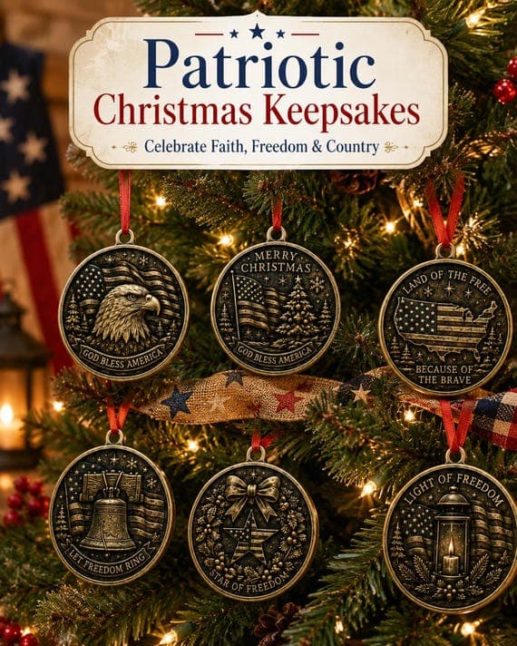Personalized Brass Patriotic Christmas Ornament