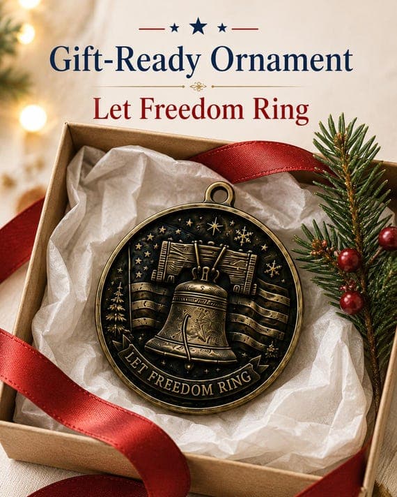 Personalized Brass Patriotic Christmas Ornament 2