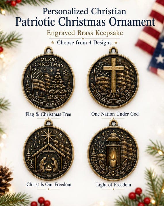 Personalized Christian Patriotic Christmas Ornament 2